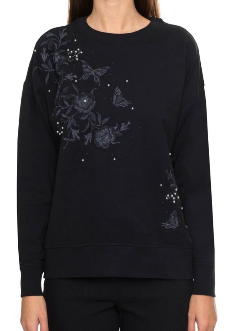 Calvin Klein Women's Floral Embossed/Embellished Crewneck Sweatshirt